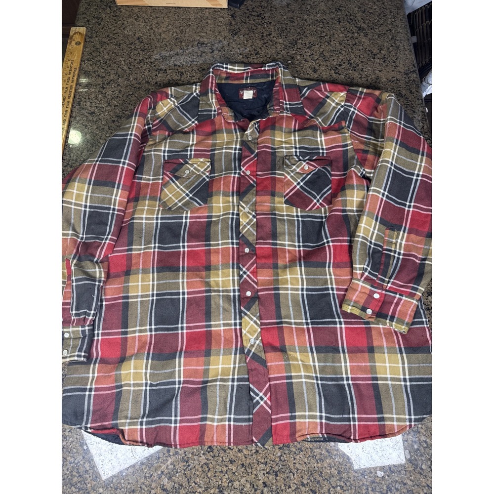 Wrangler Western Quilted Flannel Shirt Jacket Red Plaid Pearl Snap 3XT Tall